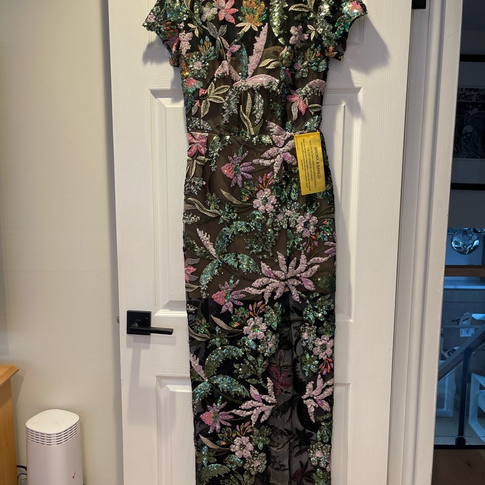 Bronx and Banco Floral Embroidered Dress - Green and Pink